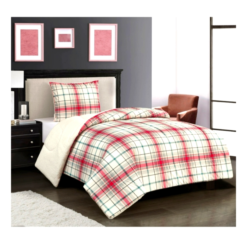 Mainstays Plaid Cozy Flannel Reverse to Super Soft Sherpa Comforter Set